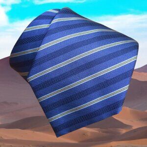 $590 BRIONI Navy Blue Yellow Regimental Striped Woven Silk Tie Handmade In Italy